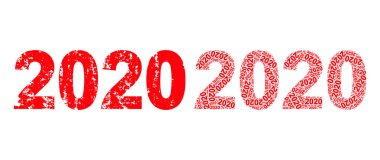 2020 Yıllık Sayısal Simge Özyinelemeli Mozaik ve Grunge Dokulu Simge