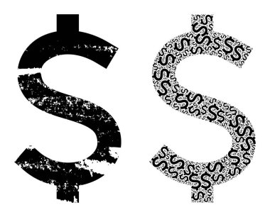 Amerikan Doları Simgesi Özyinelemeli Kompozisyon ve Grunge Dokulu Simge