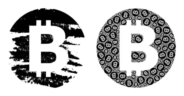 Bitcoin Icône mosaïque récursive et Grunge texture icône — Image vectorielle