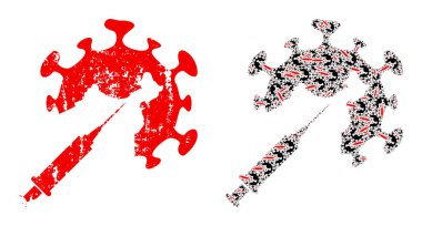 Coronavirus Aşısı Enjeksiyon Simgesi Fraktal Kolajı ve Grunge Dokulu Simge