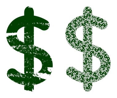 Dolar İşareti Simgesi Özyineleme Kolajı ve Grunge Desenli Simgesi