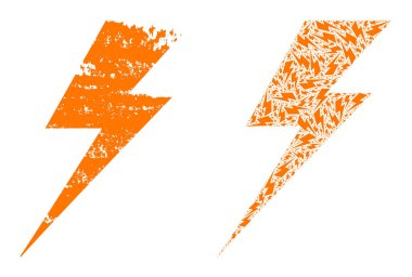 Elektrik Vuruşu Simgesi Fraktal Bileşimi ve Grunge Desenli Simgesi