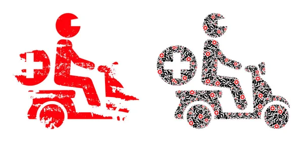 Icône de moto docteur Mosaïque fractale et icône texturée grunge — Image vectorielle