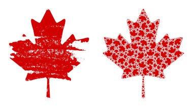 Maple Leaf Simgesi Özyinelemeli Mozaik ve Grunge Desenli Simge