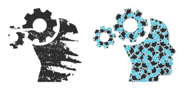 Mind Gears Simge Özyineleme Mozaiği ve Grunge Kalıplı Simge