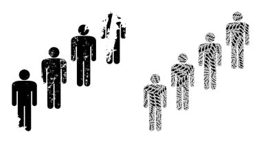 İnsanlar Simge Özyineleme Kompozisyonu ve Grunge Desenli Simge