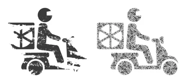 Composição Fractal do ícone da entrega da motocicleta da pizza e ícone texturizado do grunge —  Vetores de Stock