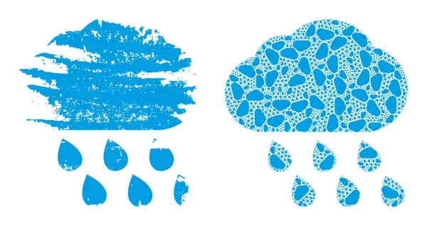 Yağmur Bulutu Simgesi Özyinelemeli Mozaiği ve Grunge Kalıplı Simgesi — Stok Vektör