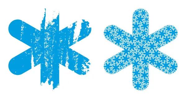 Eenvoudige Snowflake Icoon Fractal Mozaïek en Grunge Getextureerde Icoon — Stockvector