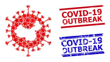 Çin Virüs Yıldızı Mozaiği ve Covid 19 Salgını Damgalanmış Damgalar