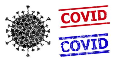 Covid Star Mozaiği ve Kapalı Çizik Lastik Damgalar