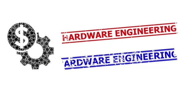 Engineering Prijs Star Mozaïek en Hardware Engineering Krabben Rubber Postzegels — Stockvector