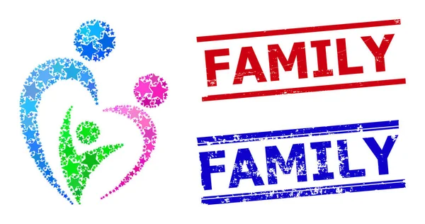 Timbres Famille étoile Mosaïque et famille texturée — Image vectorielle