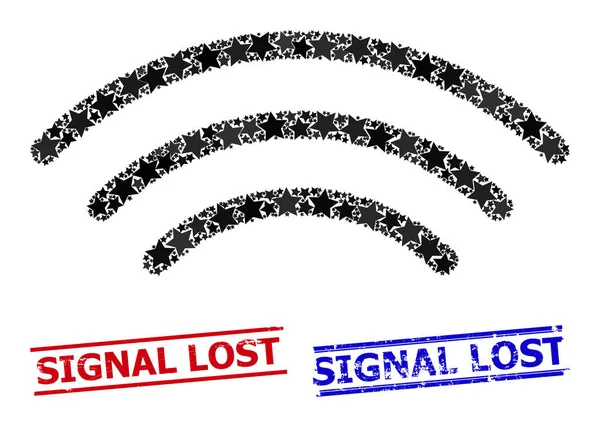 Radio Waves Sternenmosaik und Signal verloren texturierte Dichtungen — Stockvektor