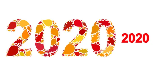 2020 dígitos del año Icono de mosaico de otoño con hojas de otoño — Archivo Imágenes Vectoriales