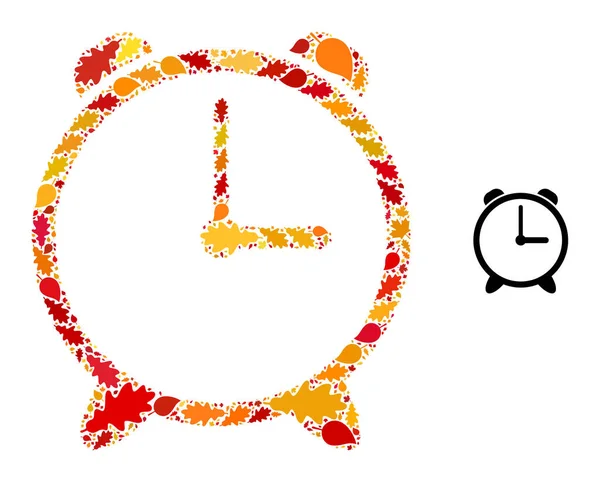 Reloj despertador Otoño Collage icono con hojas de otoño — Archivo Imágenes Vectoriales