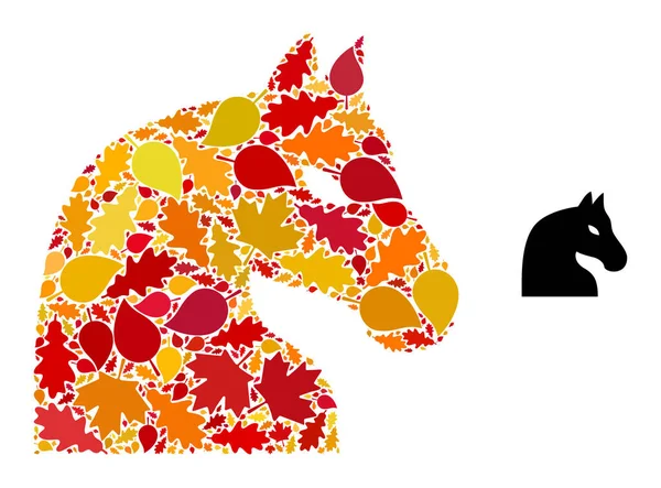 Σκακιστικό άλογο Φθινόπωρο σύνθεση Εικονίδιο με φύλλα πτώση — Διανυσματικό Αρχείο