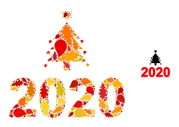 Covid 2020 New Year Autumn Collage Icon with Fall Leaves - Stok Vektor