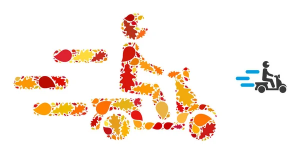 Fast Motorbike Autumn Mosaic Icon with Fall Leaves — Stock Vector