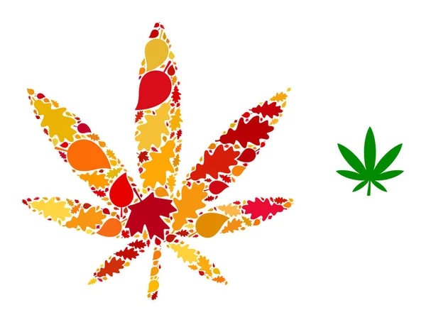 Marijuana Autumn Mosaic Icon with Fall Leaves — Stock Vector