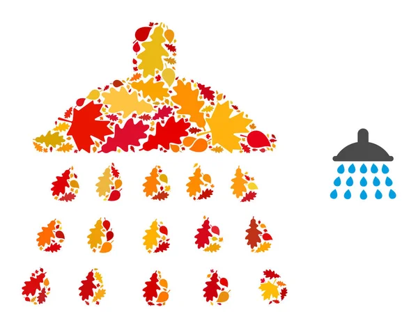 Ícone de colagem de outono de chuveiro com folhas de queda — Vetor de Stock