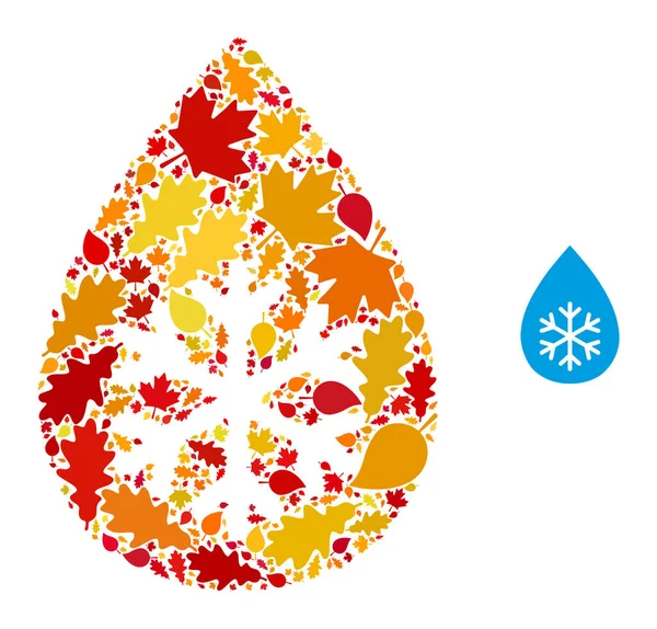 Icono de composición de otoño de gota fresca de nieve con hojas de otoño — Archivo Imágenes Vectoriales