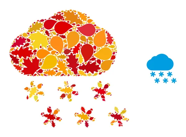 Snow Weather Autumn Mosaic Ícone com folhas de queda — Vetor de Stock