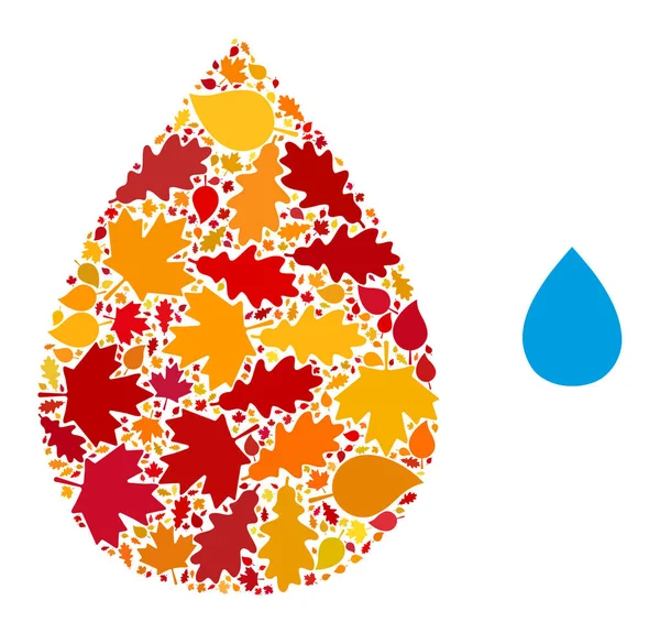 Ícone de colagem de outono de gota de água com folhas de queda —  Vetores de Stock