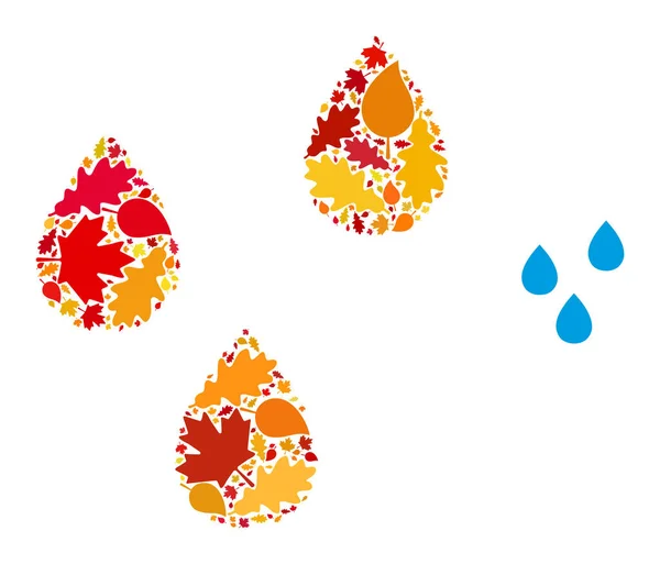 Ícone de mosaico de outono gotas de água com folhas de queda —  Vetores de Stock