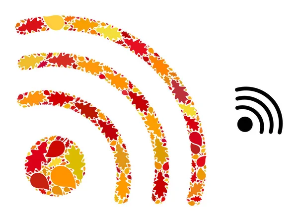 Icône Mosaïque Automne Signal Wi-Fi avec Feuilles d'automne — Image vectorielle