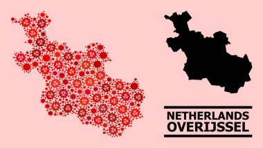 Overijssel Eyaleti Haritası - Covid Biyolojik Tehlike Enfeksiyonu Simgeli Mozaik