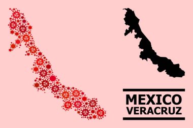 Veracruz Haritası - Covid-2019 Biyolojik Tehlike Enfeksiyon Simgeleri Kolajı