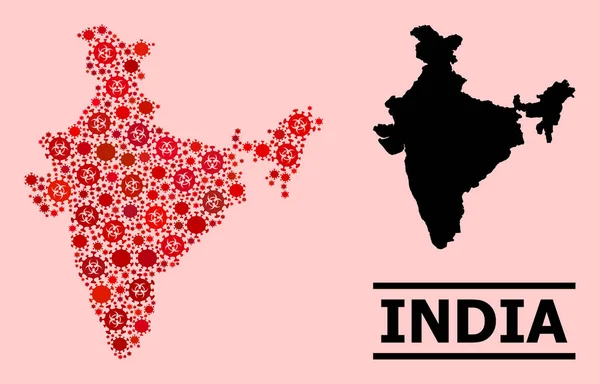 La mappa di India Composizione con Covid Biohazard Infection Elements — Vettoriale Stock