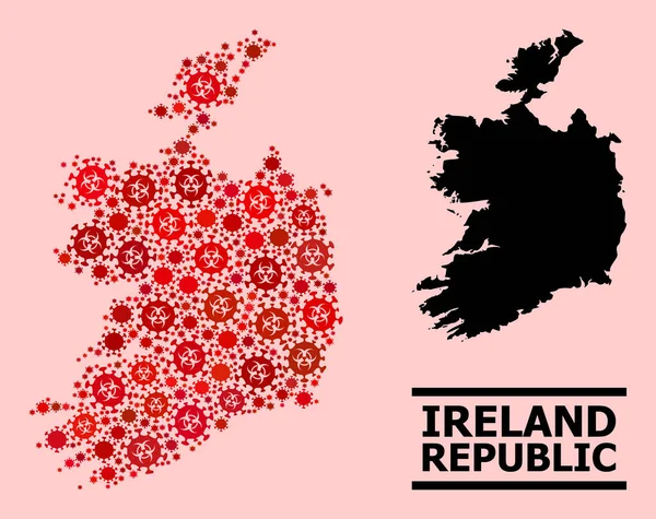爱尔兰共和国地图- Covid生物危害感染图标拼图 — 图库矢量图片