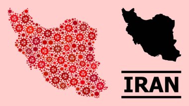 İran Haritası - Covid-2019 Biyolojik Tehlike Enfeksiyonu Simgeli Mozaik