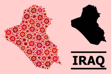 Irak Haritası - Covid Virüs Biyolojik Tehlike İkonları ile Mozaik