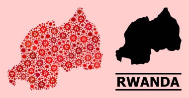 Ruanda Haritası - Covid-2019 Biyolojik Tehlike Enfeksiyonu Simgeleri Kolajı