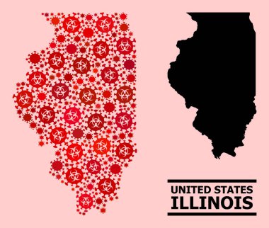 Illinois Haritası - Covid-2019 Biyolojik Tehlike Enfeksiyonu Simgeli Mozaik