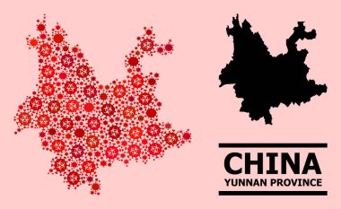 Yunnan Eyaleti Haritası - Coronavirüs Biyolojik Tehlike Enfeksiyonu Simgeleri