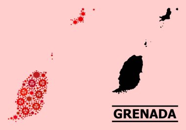 Grenada Adaları Haritası - Covid Virüs Biyolojik Tehlike Elementleri ile Mozaik