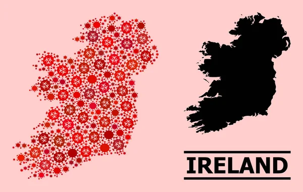 Mapa Irlandii Wyspa - Mozaika ikon zakażenia Coronavirus Biohazard — Wektor stockowy