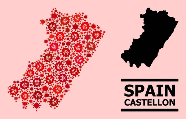 Mapa de Castellón - Mosaico con Iconos de Infección por el Virus Covid — Vector de stock