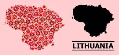 Litvanya Haritası - Coronavirüs Biyolojik Tehlike Enfeksiyonu Simgeleri Kolajı