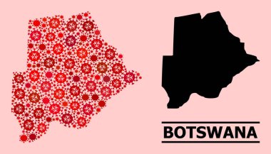 Botswana Haritası - Covid Virüs Biyolojik Tehlike İkonları ile Mozaik