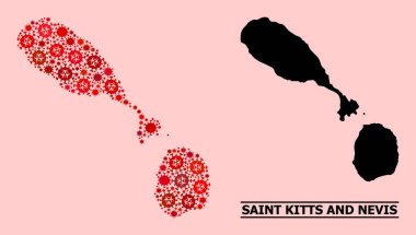 Saint Kitts ve Nevis Haritası Coronavirüs Biyolojik Tehlike Elementleri Kolajı