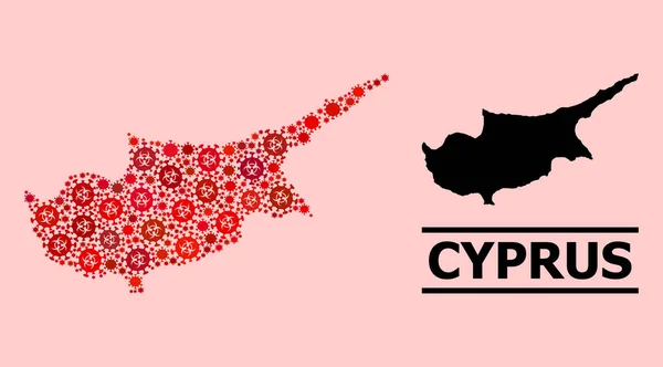 Mapa da Ilha de Chipre - Colagem de ícones de infecção por risco biológico do Coronavirus —  Vetores de Stock