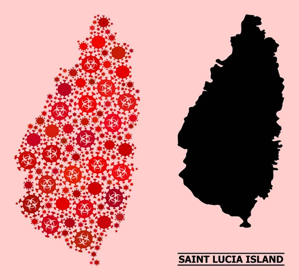 Saint Lucia Adası Haritası - Covid Biyolojik Tehlike Ürünleri Kolajı