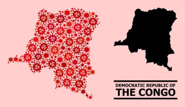 Demokratik Kongo Cumhuriyeti Haritası - Covid Virüs Biyolojik Tehlike Enfeksiyonu Kolajı Simgeleri