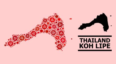 Koh Lipe Haritası - Covid Virüs Biyolojik Tehlike Simgeleriyle Kolaj