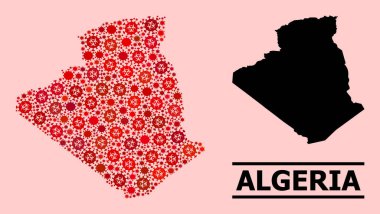 Cezayir Haritası - Covid Virüs Biyolojik Tehlike Ürünleri Kolajı
